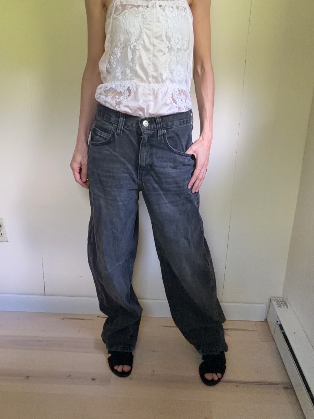 BDG wide legged black jeans low rise Y2K minimalist